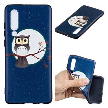 Moon and Owl 3D Embossed Relief Black Soft Back Cover for Huawei P30