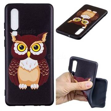 Big Owl 3D Embossed Relief Black Soft Back Cover for Huawei P30