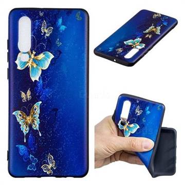 Golden Butterflies 3D Embossed Relief Black Soft Back Cover for Huawei P30