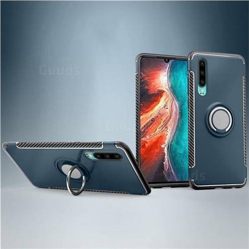 Armor Anti Drop Carbon PC + Silicon Invisible Ring Holder Phone Case for Huawei P30 - Navy