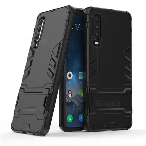 Armor Premium Tactical Grip Kickstand Shockproof Dual Layer Rugged Hard Cover for Huawei P30 - Black