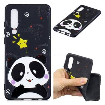 Cute Bear 3D Embossed Relief Black TPU Cell Phone Back Cover for Huawei P30