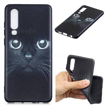 Bearded Feline 3D Embossed Relief Black TPU Cell Phone Back Cover for Huawei P30