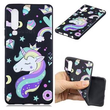 Candy Unicorn 3D Embossed Relief Black TPU Cell Phone Back Cover for Huawei P30