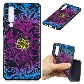 Colorful Lace 3D Embossed Relief Black TPU Cell Phone Back Cover for Huawei P30