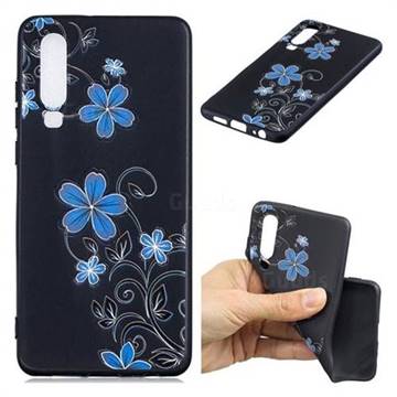 Little Blue Flowers 3D Embossed Relief Black TPU Cell Phone Back Cover for Huawei P30