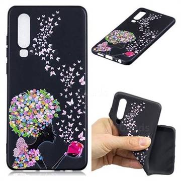 Corolla Girl 3D Embossed Relief Black TPU Cell Phone Back Cover for Huawei P30