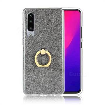 Luxury Soft TPU Glitter Back Ring Cover with 360 Rotate Finger Holder Buckle for Huawei P30 - Black