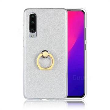 Luxury Soft TPU Glitter Back Ring Cover with 360 Rotate Finger Holder Buckle for Huawei P30 - White