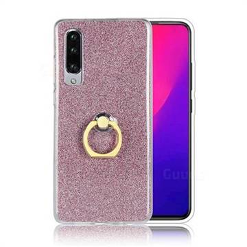 Luxury Soft TPU Glitter Back Ring Cover with 360 Rotate Finger Holder Buckle for Huawei P30 - Pink
