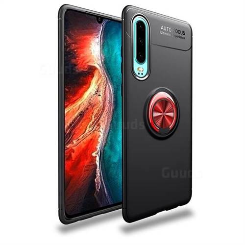 Auto Focus Invisible Ring Holder Soft Phone Case for Huawei P30 - Black Red