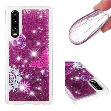 Purple Flower Butterfly Dynamic Liquid Glitter Quicksand Soft TPU Case for Huawei P30