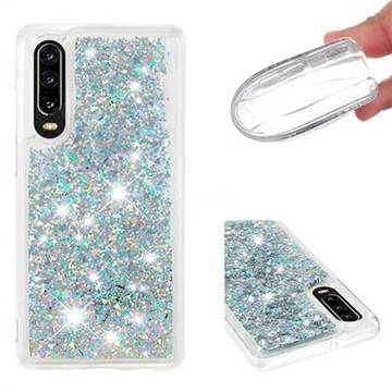 Dynamic Liquid Glitter Quicksand Sequins TPU Phone Case for Huawei P30 - Silver