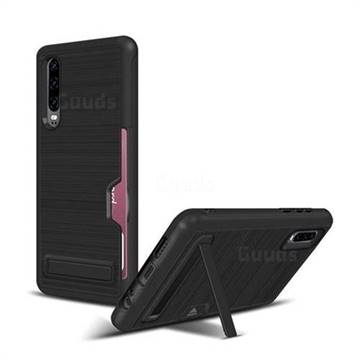 Brushed 2 in 1 TPU + PC Stand Card Slot Phone Case Cover for Huawei P30 - Black