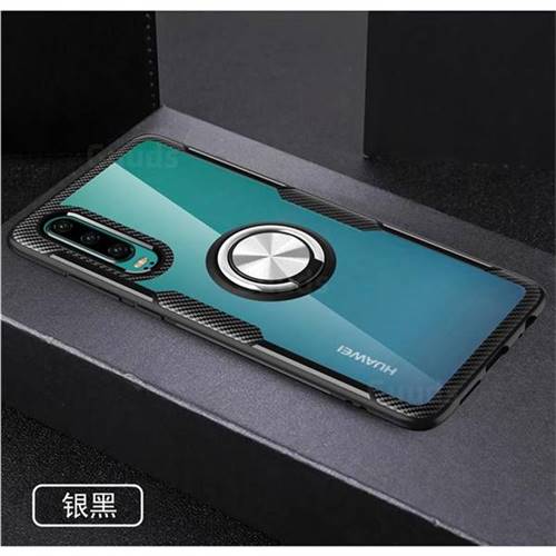Acrylic Glass Carbon Invisible Ring Holder Phone Cover for Huawei P30 - Silver Black