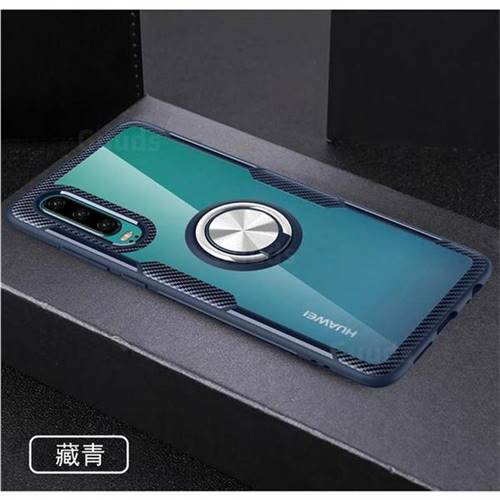 Acrylic Glass Carbon Invisible Ring Holder Phone Cover for Huawei P30 - Navy