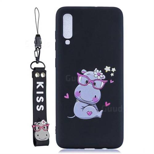 Black Flower Hippo Soft Kiss Candy Hand Strap Silicone Case for Huawei P30