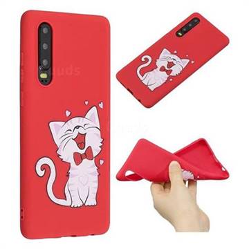 Happy Bow Cat Anti-fall Frosted Relief Soft TPU Back Cover for Huawei P30