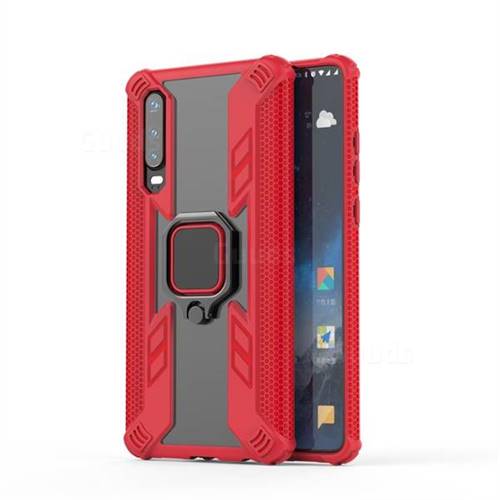 Predator Armor Metal Ring Grip Shockproof Dual Layer Rugged Hard Cover for Huawei P30 - Red