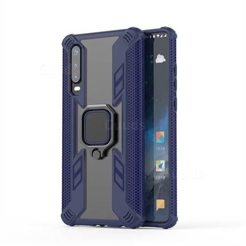 Predator Armor Metal Ring Grip Shockproof Dual Layer Rugged Hard Cover for Huawei P30 - Blue