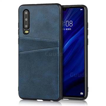 Simple Calf Card Slots Mobile Phone Back Cover for Huawei P30 - Blue