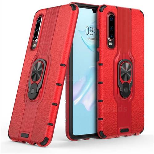Alita Battle Angel Armor Metal Ring Grip Shockproof Dual Layer Rugged Hard Cover for Huawei P30 - Red