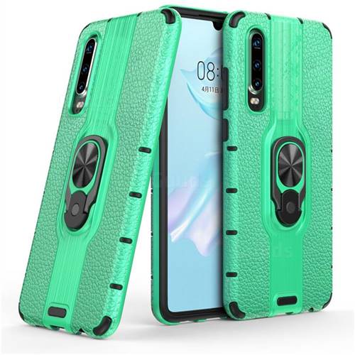 Alita Battle Angel Armor Metal Ring Grip Shockproof Dual Layer Rugged Hard Cover for Huawei P30 - Green