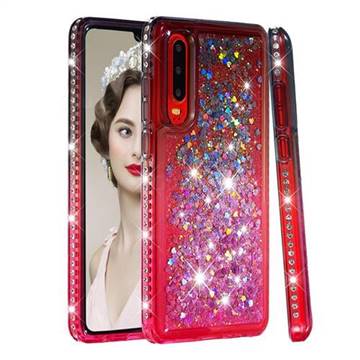 Diamond Frame Liquid Glitter Quicksand Sequins Phone Case for Huawei P30 - Gray Pink