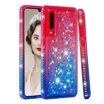 Diamond Frame Liquid Glitter Quicksand Sequins Phone Case for Huawei P30 - Pink Blue