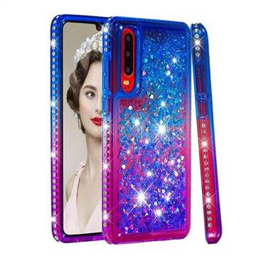 Diamond Frame Liquid Glitter Quicksand Sequins Phone Case for Huawei P30 - Blue Purple