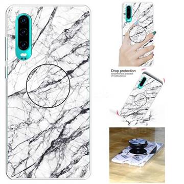 White Marble Pop Stand Holder Varnish Phone Cover for Huawei P30