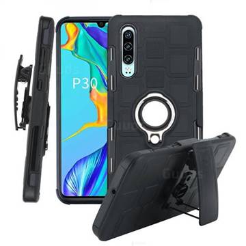 3 in 1 PC + Silicone Leather Phone Case for Huawei P30 - Black