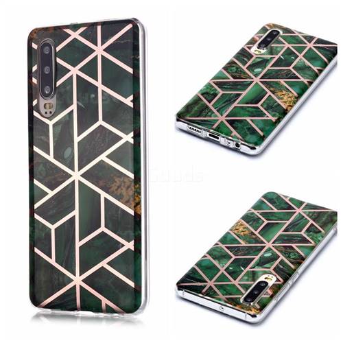 Green Rhombus Galvanized Rose Gold Marble Phone Back Cover for Huawei P30
