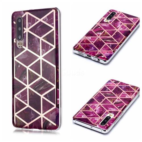Purple Rhombus Galvanized Rose Gold Marble Phone Back Cover for Huawei P30