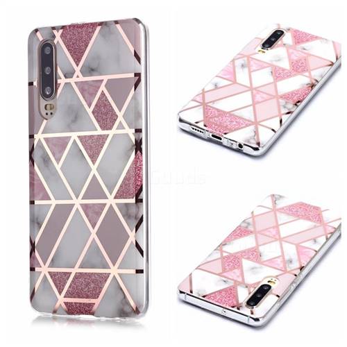 Pink Rhombus Galvanized Rose Gold Marble Phone Back Cover for Huawei P30