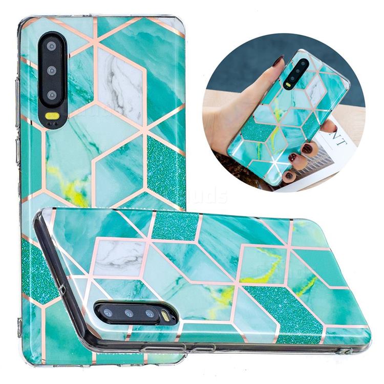 Green Glitter Painted Marble Electroplating Protective Case for Huawei P30
