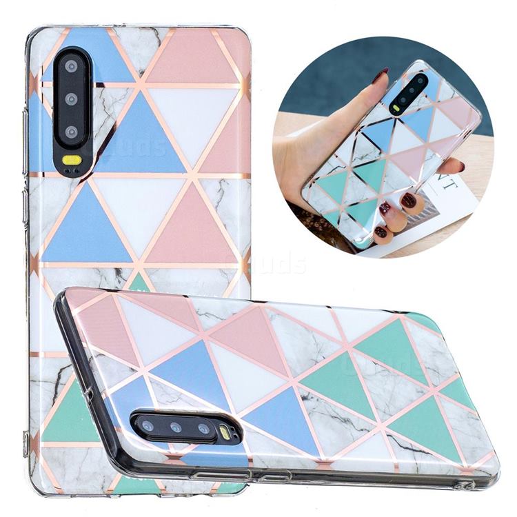 Fresh Triangle Painted Marble Electroplating Protective Case for Huawei P30
