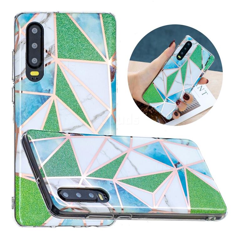 Green Triangle Painted Marble Electroplating Protective Case for Huawei P30