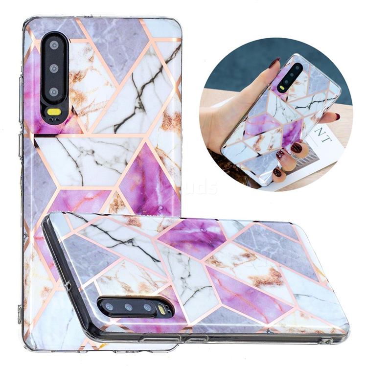 Purple and White Painted Marble Electroplating Protective Case for Huawei P30