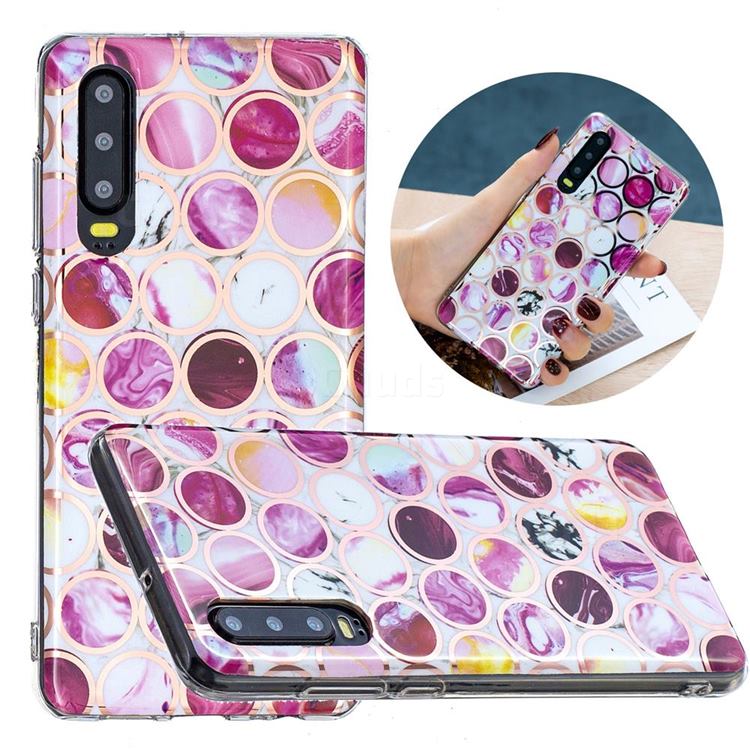 Round Puzzle Painted Marble Electroplating Protective Case for Huawei P30