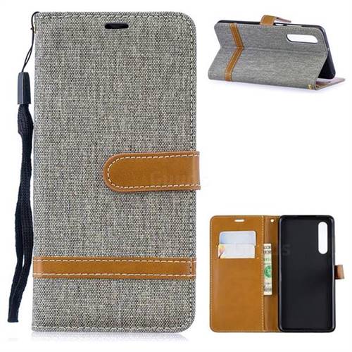 Jeans Cowboy Denim Leather Wallet Case for Huawei P30 - Gray
