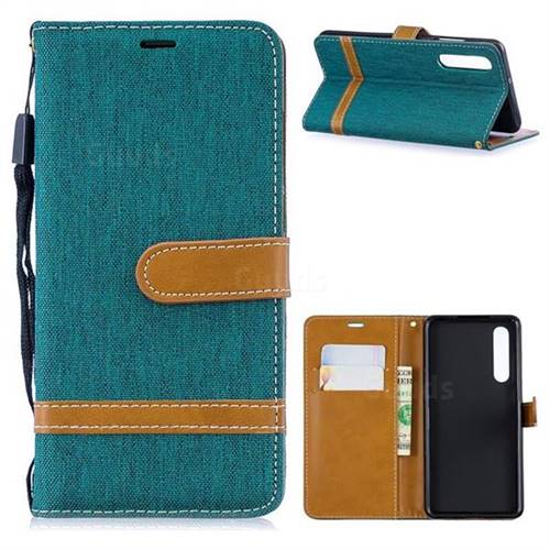 Jeans Cowboy Denim Leather Wallet Case for Huawei P30 - Green