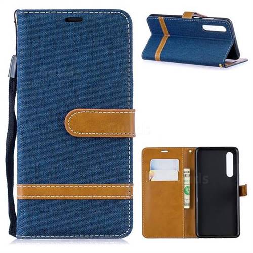 Jeans Cowboy Denim Leather Wallet Case for Huawei P30 - Dark Blue