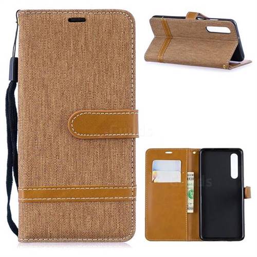Jeans Cowboy Denim Leather Wallet Case for Huawei P30 - Brown