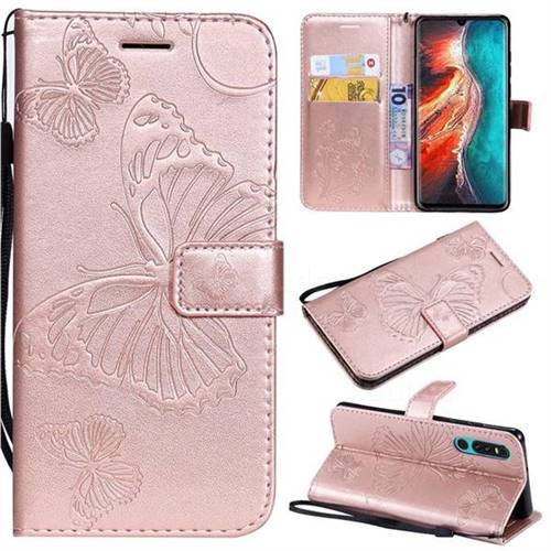 Embossing 3D Butterfly Leather Wallet Case for Huawei P30 - Rose Gold