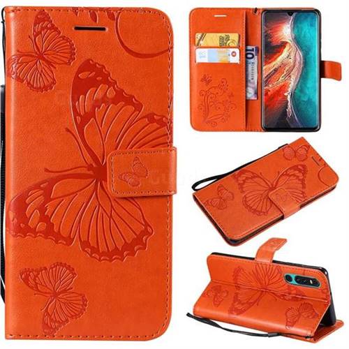 Embossing 3D Butterfly Leather Wallet Case for Huawei P30 - Orange