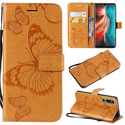 Embossing 3D Butterfly Leather Wallet Case for Huawei P30 - Yellow