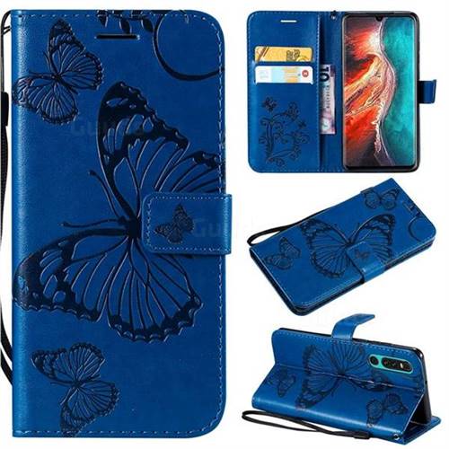 Embossing 3D Butterfly Leather Wallet Case for Huawei P30 - Blue