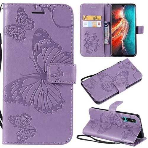 Embossing 3D Butterfly Leather Wallet Case for Huawei P30 - Purple