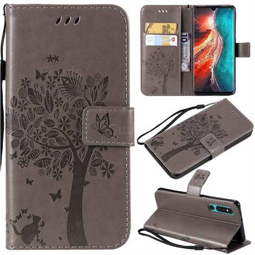 Embossing Butterfly Tree Leather Wallet Case for Huawei P30 - Grey